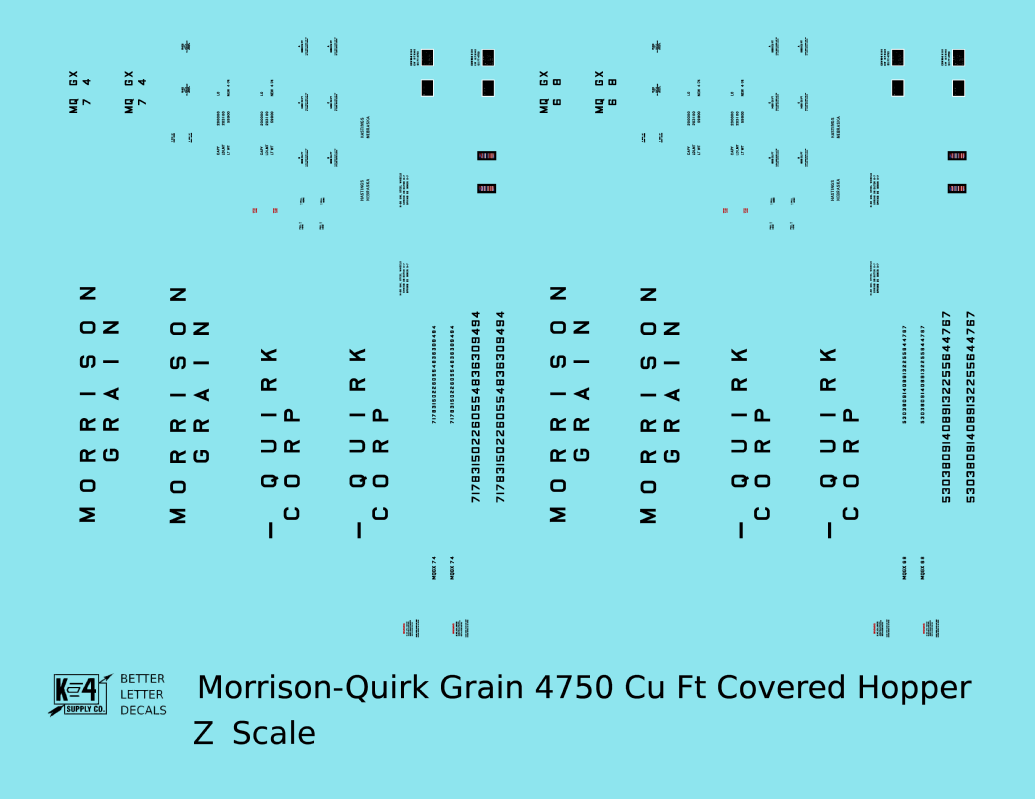 Morrison – Quirk Grain Corp 4750 Cu Ft PS-2CD Covered Hopper Black  - Decal - Choose Scale