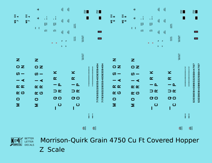 Morrison – Quirk Grain Corp 4750 Cu Ft PS-2CD Covered Hopper Black  - Decal - Choose Scale
