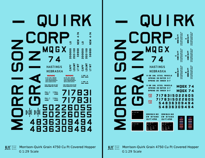 Morrison – Quirk Grain Corp 4750 Cu Ft PS-2CD Covered Hopper Black  - Decal - Choose Scale