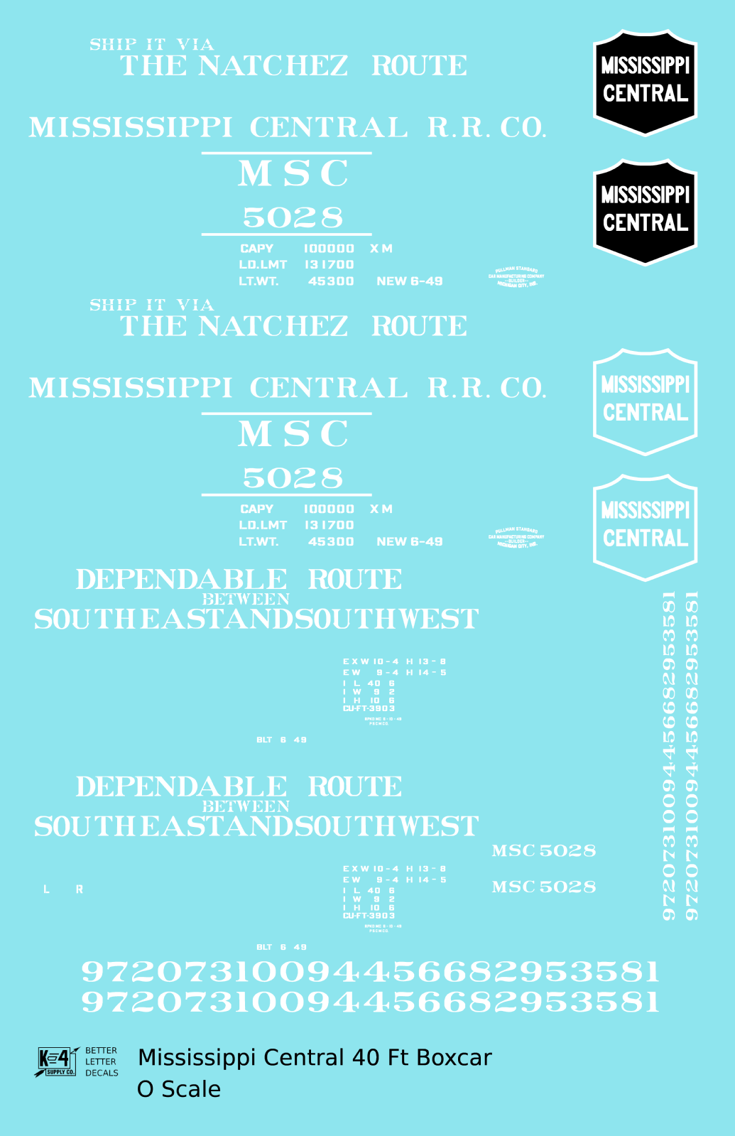 Mississippi Central 40 Ft Boxcar White