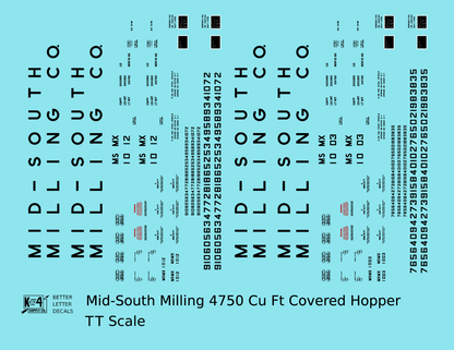 Mid-South Milling Co. 4750 Cu Ft PS-2CD Covered Hopper Black  - Decal - Choose Scale