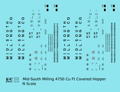 Mid-South Milling Co. 4750 Cu Ft PS-2CD Covered Hopper Black  - Decal - Choose Scale