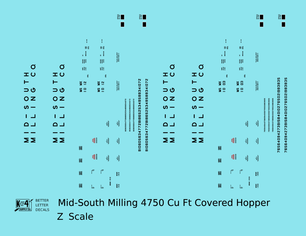 Mid-South Milling Co. 4750 Cu Ft PS-2CD Covered Hopper Black  - Decal - Choose Scale