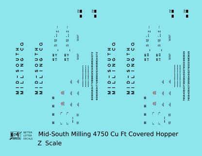 Mid-South Milling Co. 4750 Cu Ft PS-2CD Covered Hopper Black  - Decal - Choose Scale