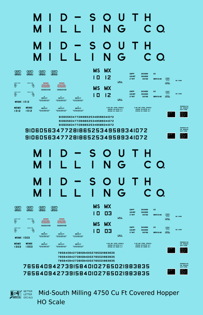 Mid-South Milling Co. 4750 Cu Ft PS-2CD Covered Hopper Black  - Decal - Choose Scale