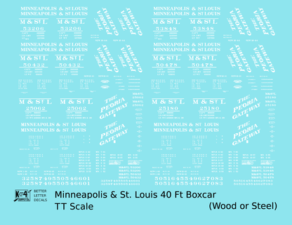 Minneapolis and St Louis Wood and Steel Boxcars White Peoria Gateway