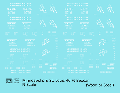 Minneapolis and St Louis Wood and Steel Boxcars White Peoria Gateway