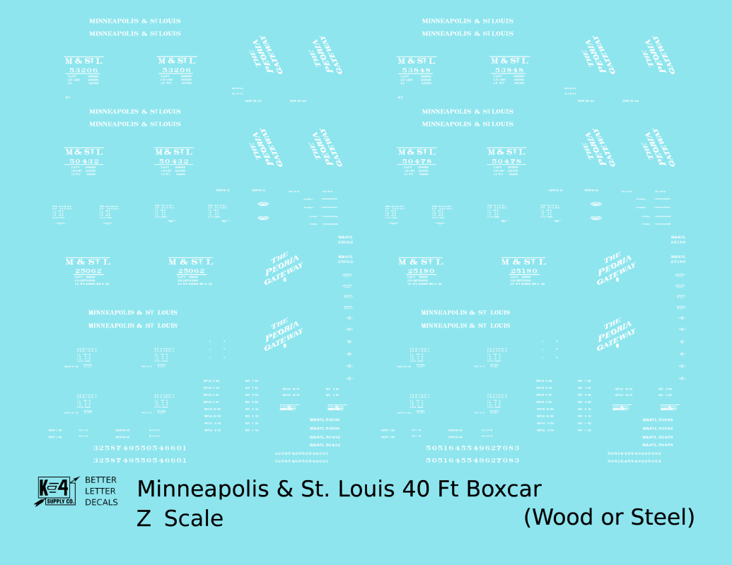 Minneapolis and St Louis Wood and Steel Boxcars White Peoria Gateway
