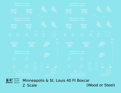 Minneapolis and St Louis Wood and Steel Boxcars White Peoria Gateway