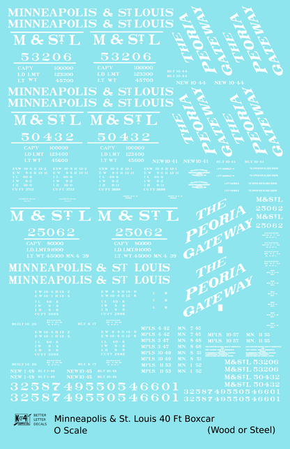 Minneapolis and St Louis Wood and Steel Boxcars White Peoria Gateway