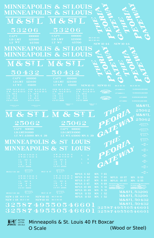 Minneapolis and St Louis Wood and Steel Boxcars White Peoria Gateway