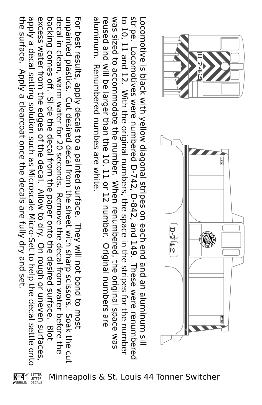 Minneapolis and St Louis GE 44 Tonner Locomotive   - Decal