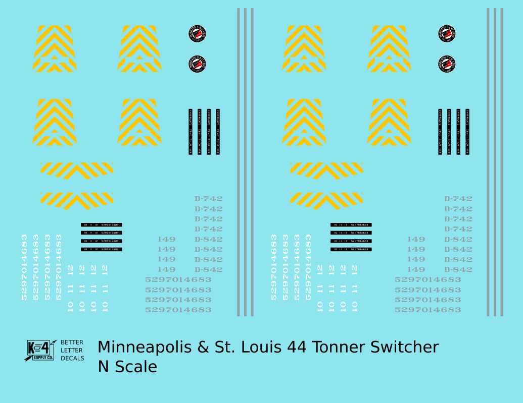 Minneapolis and St Louis GE 44 Tonner Locomotive   - Decal - Choose Scale