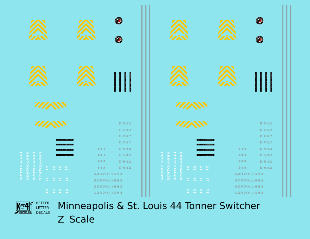 Minneapolis and St Louis GE 44 Tonner Locomotive   - Decal - Choose Scale