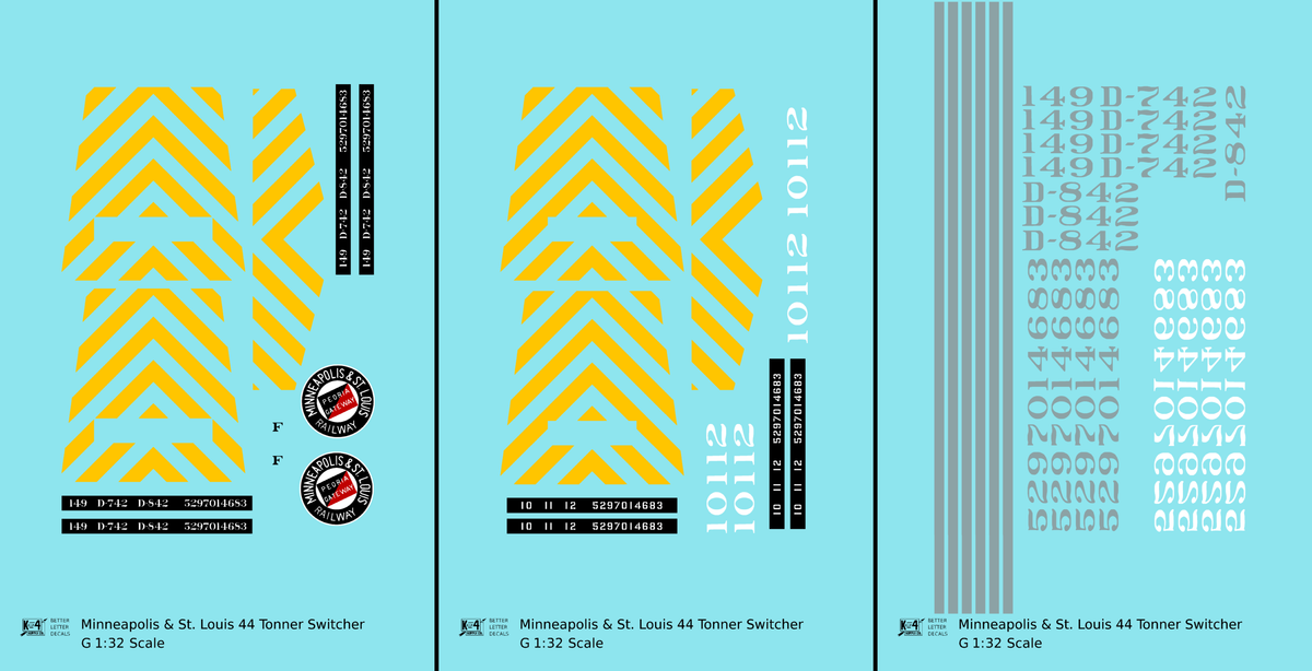 Minneapolis and St Louis GE 44 Tonner Locomotive   - Decal - Choose Scale
