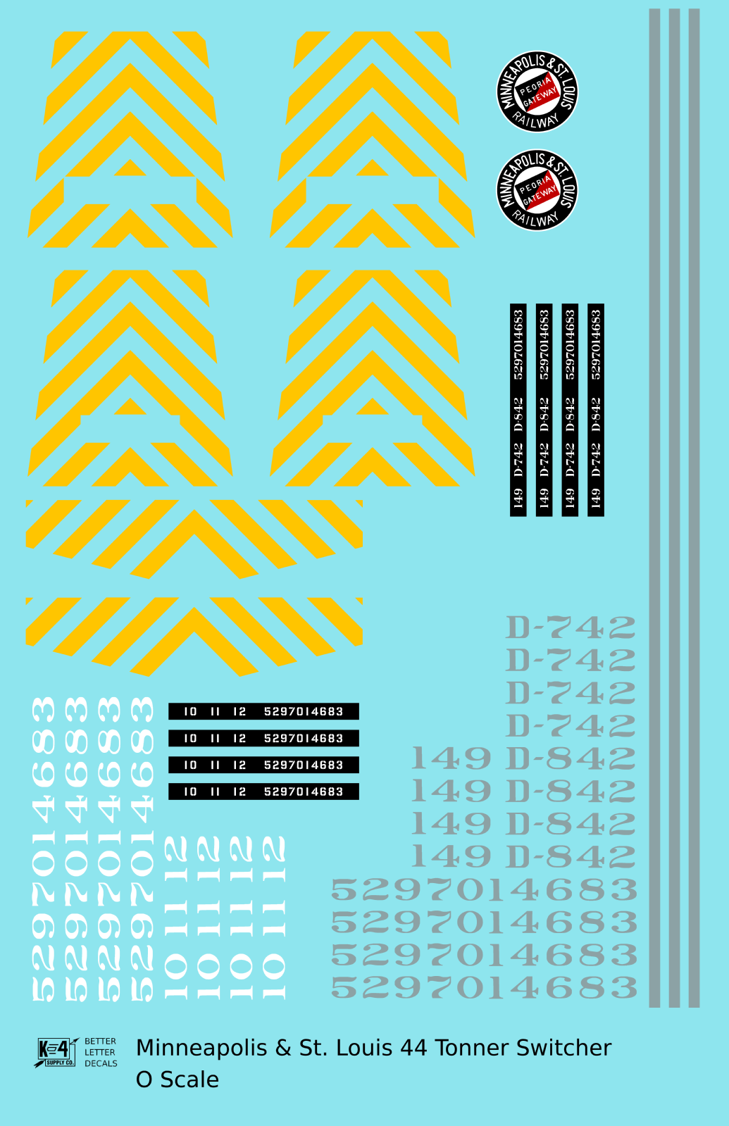 Minneapolis and St Louis GE 44 Tonner Locomotive   - Decal - Choose Scale