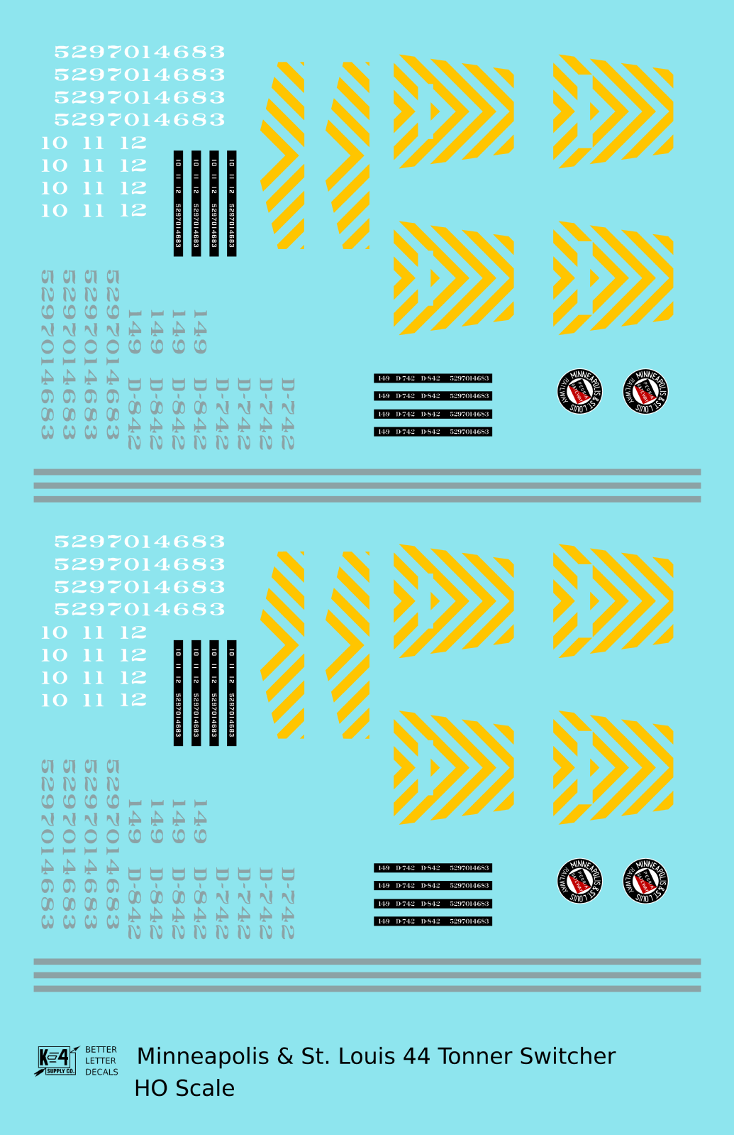 Minneapolis and St Louis GE 44 Tonner Locomotive   - Decal - Choose Scale