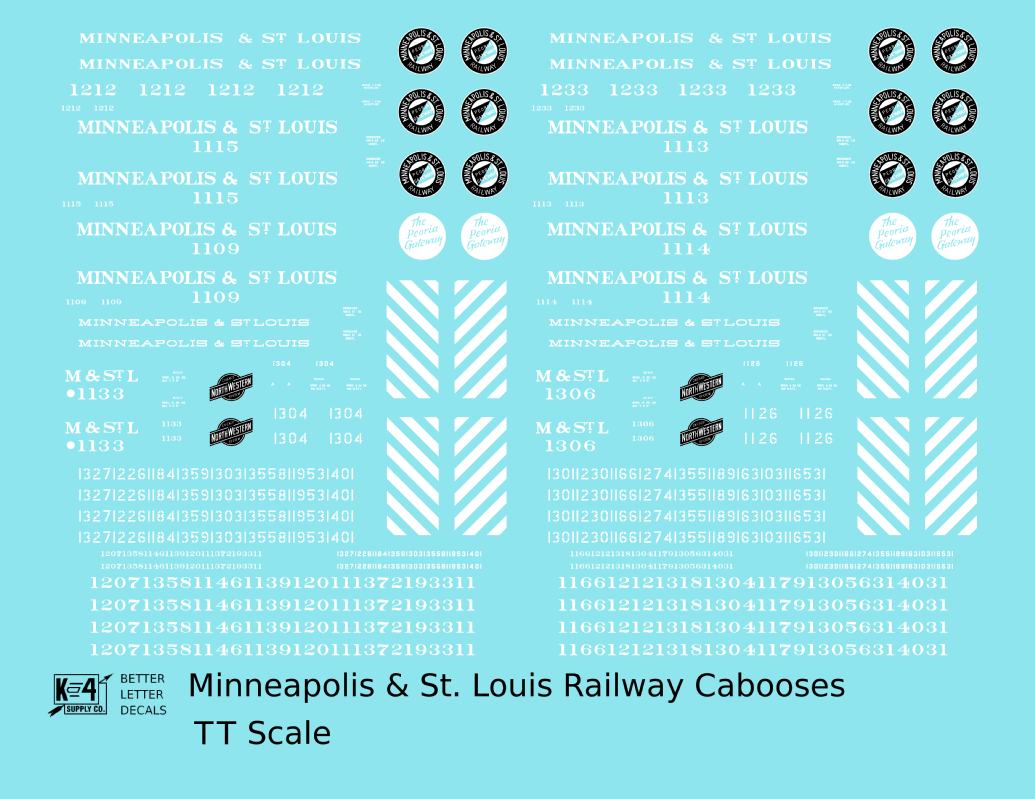 Minneapolis and St Louis Caboose   - Decal - Choose Scale