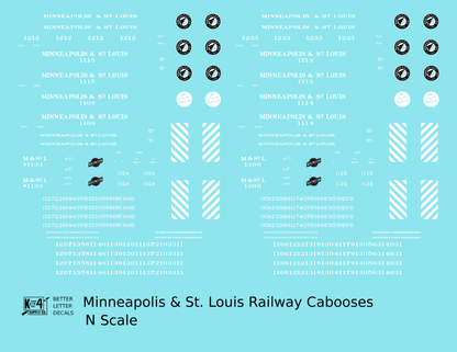 Minneapolis and St Louis Caboose   - Decal - Choose Scale