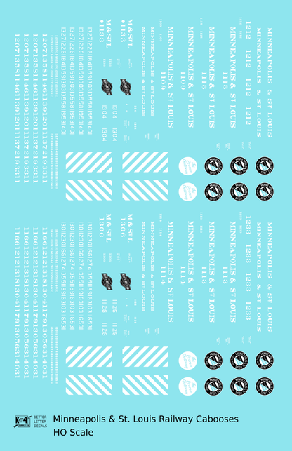 Minneapolis and St Louis Caboose   - Decal - Choose Scale