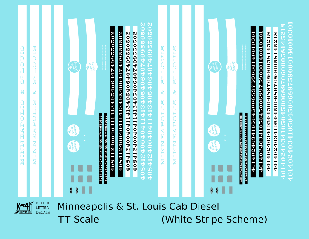 Minneapolis and St Louis EMD F Cab Diesel White Late Scheme - Decal - Choose Scale