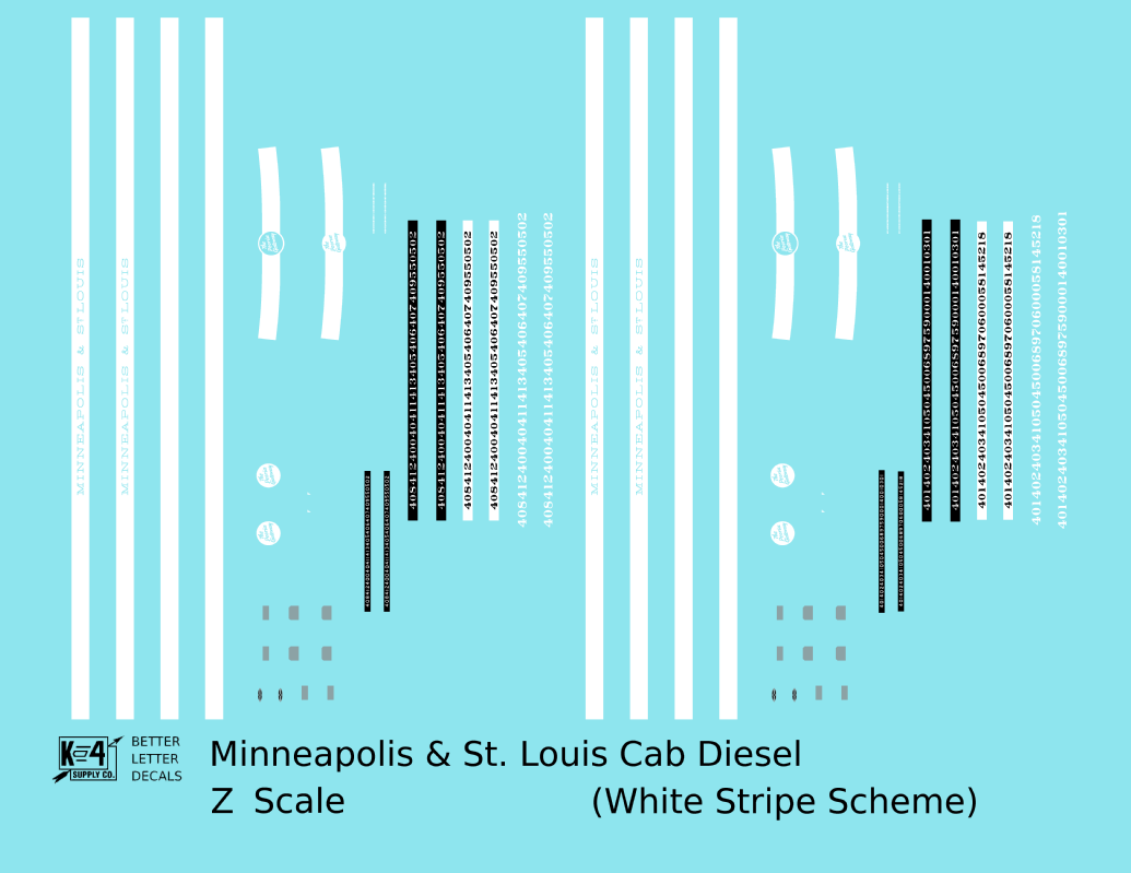 Minneapolis and St Louis EMD F Cab Diesel White Late Scheme - Decal - Choose Scale