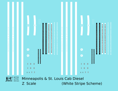 Minneapolis and St Louis EMD F Cab Diesel White Late Scheme - Decal - Choose Scale
