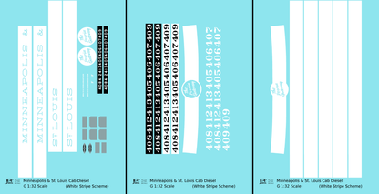 Minneapolis and St Louis EMD F Cab Diesel White Late Scheme - Decal - Choose Scale