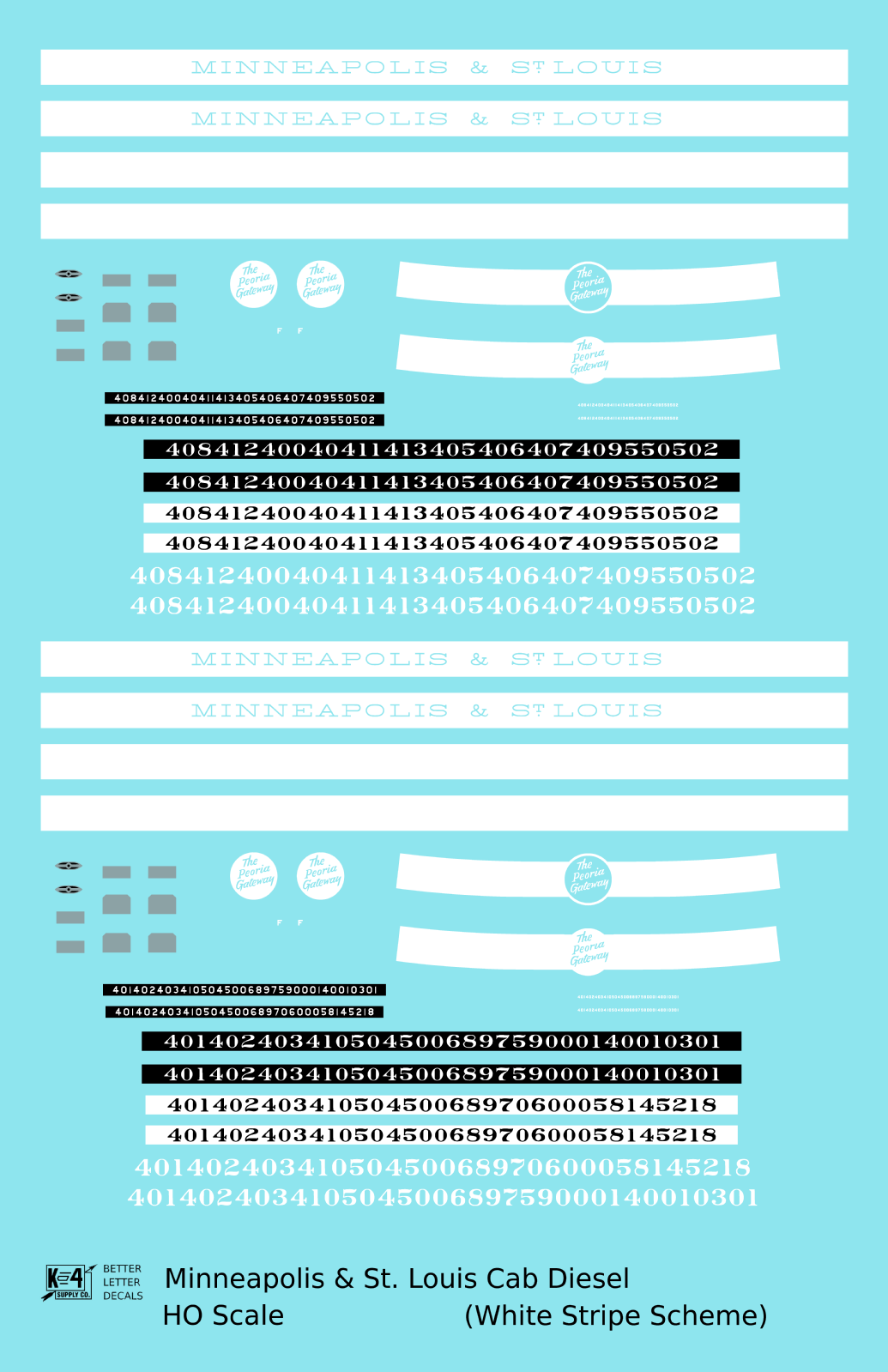 Minneapolis and St Louis EMD F Cab Diesel White Late Scheme - Decal - Choose Scale