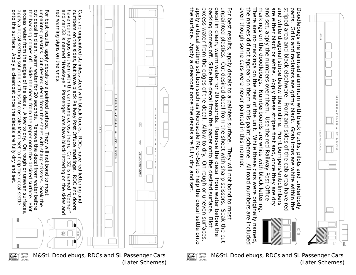 Minneapolis and St Louis Doodlebug, RDC, and Streamlined Passenger Car Red White and Black  - Decal