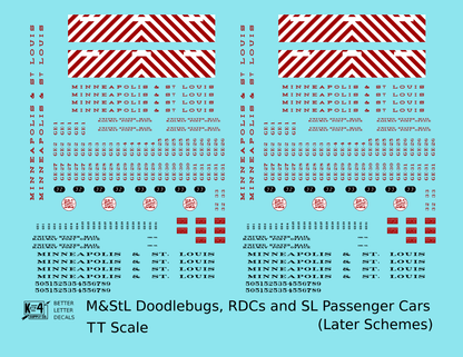 Minneapolis and St Louis Doodlebug, RDC, and Streamlined Passenger Car Red White and Black  - Decal - Choose Scale