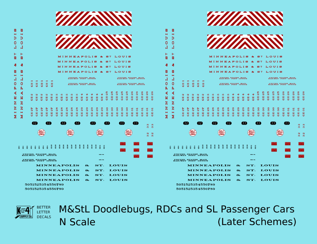 Minneapolis and St Louis Doodlebug, RDC, and Streamlined Passenger Car Red White and Black  - Decal - Choose Scale