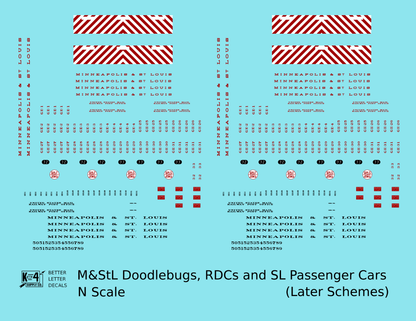 Minneapolis and St Louis Doodlebug, RDC, and Streamlined Passenger Car Red White and Black  - Decal - Choose Scale