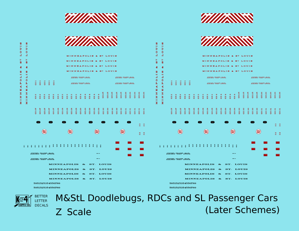 Minneapolis and St Louis Doodlebug, RDC, and Streamlined Passenger Car Red White and Black  - Decal - Choose Scale