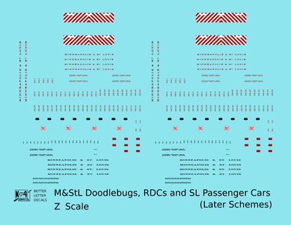 Minneapolis and St Louis Doodlebug, RDC, and Streamlined Passenger Car Red White and Black  - Decal - Choose Scale