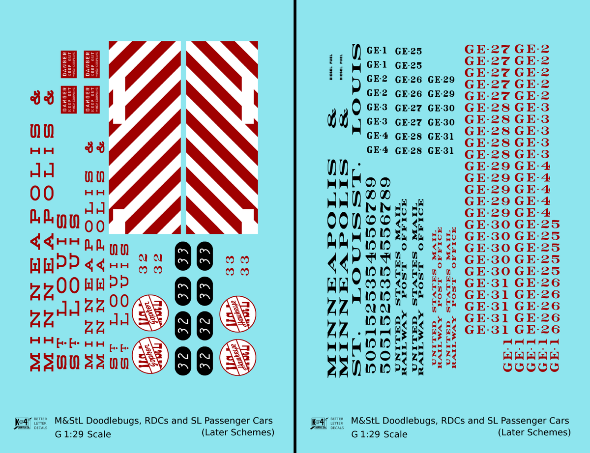 Minneapolis and St Louis Doodlebug, RDC, and Streamlined Passenger Car Red White and Black  - Decal - Choose Scale