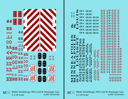 Minneapolis and St Louis Doodlebug, RDC, and Streamlined Passenger Car Red White and Black  - Decal - Choose Scale