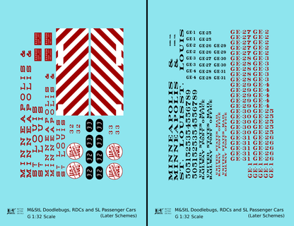 Minneapolis and St Louis Doodlebug, RDC, and Streamlined Passenger Car Red White and Black  - Decal - Choose Scale