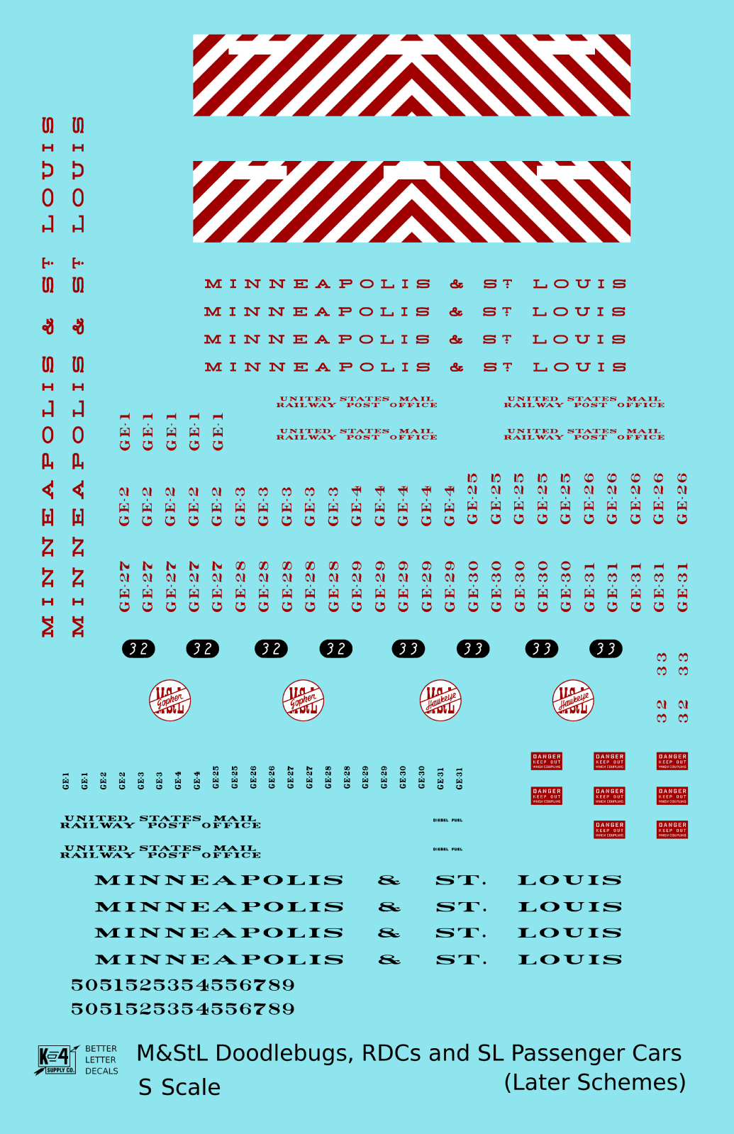 Minneapolis and St Louis Doodlebug, RDC, and Streamlined Passenger Car Red White and Black  - Decal - Choose Scale