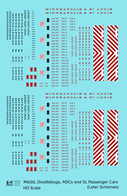 Minneapolis and St Louis Doodlebug, RDC, and Streamlined Passenger Car Red White and Black  - Decal - Choose Scale