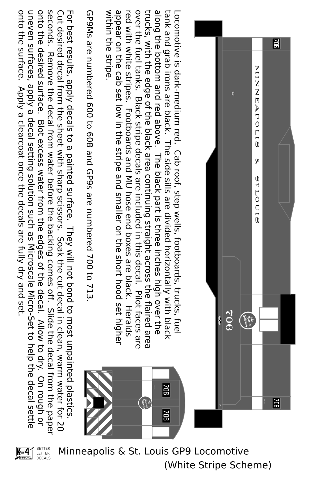 Minneapolis and St Louis EMD GP9 Diesel White Late Scheme - Decal