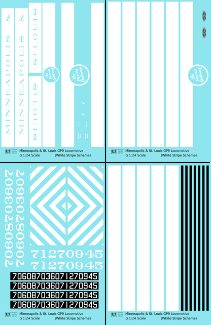 Minneapolis and St Louis EMD GP9 Diesel White Late Scheme - Decal - Choose Scale