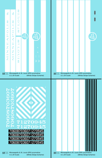 Minneapolis and St Louis EMD GP9 Diesel White Late Scheme - Decal - Choose Scale