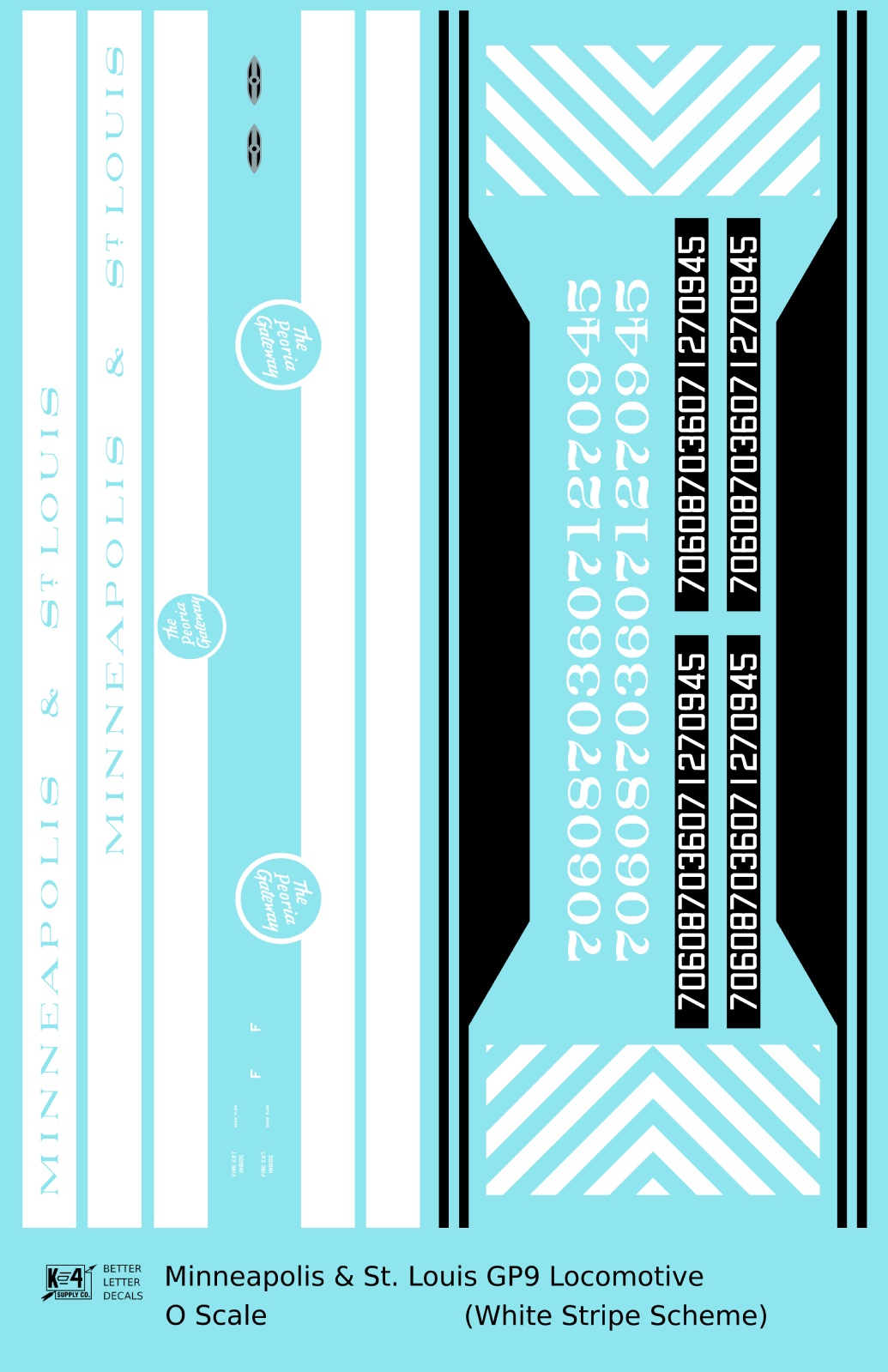 Minneapolis and St Louis EMD GP9 Diesel White Late Scheme - Decal - Choose Scale