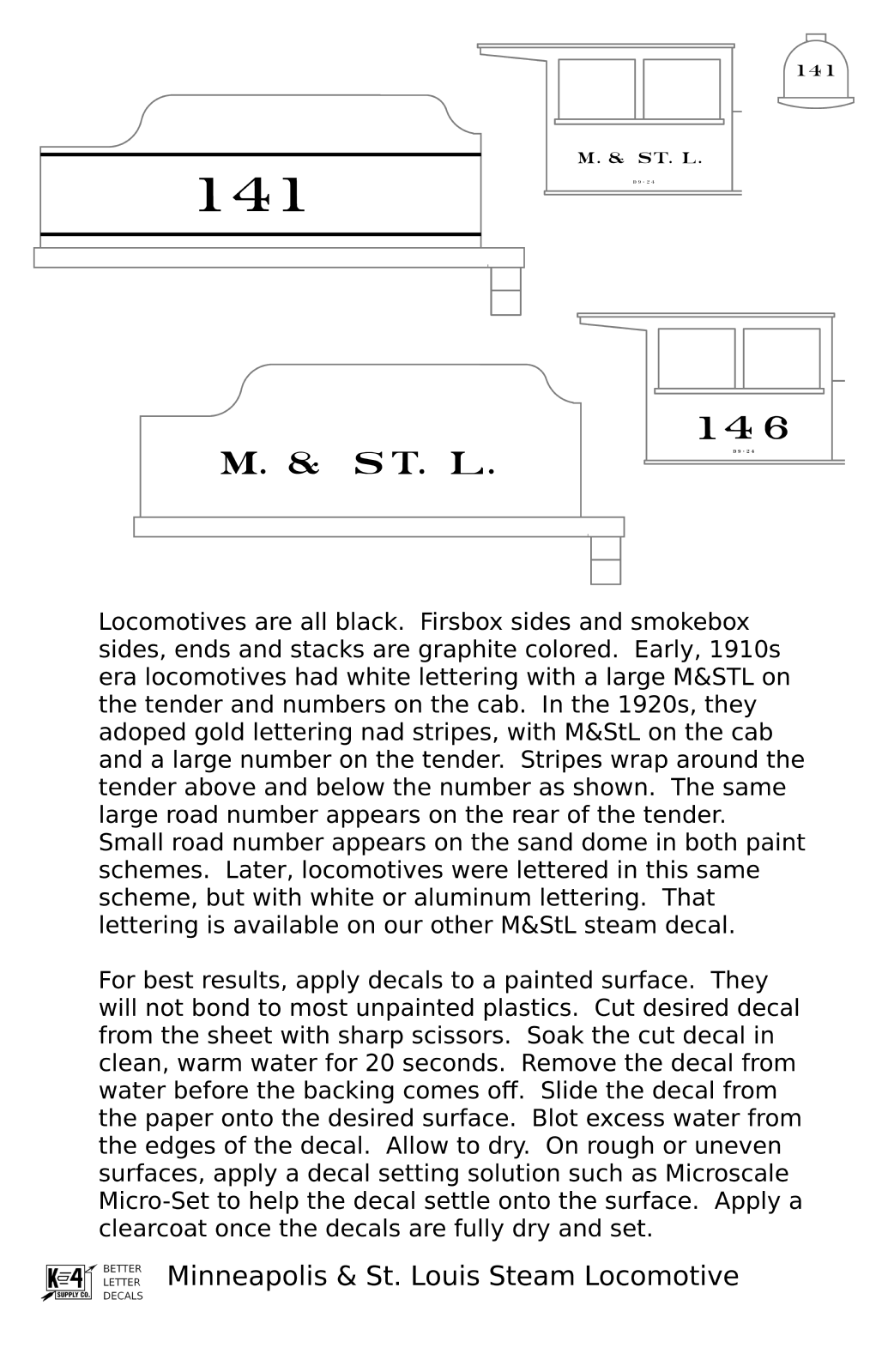 Minneapolis and St Louis Steam Locomotive Gold and White Earlier Big M&StL and Gold Schemes - Decal