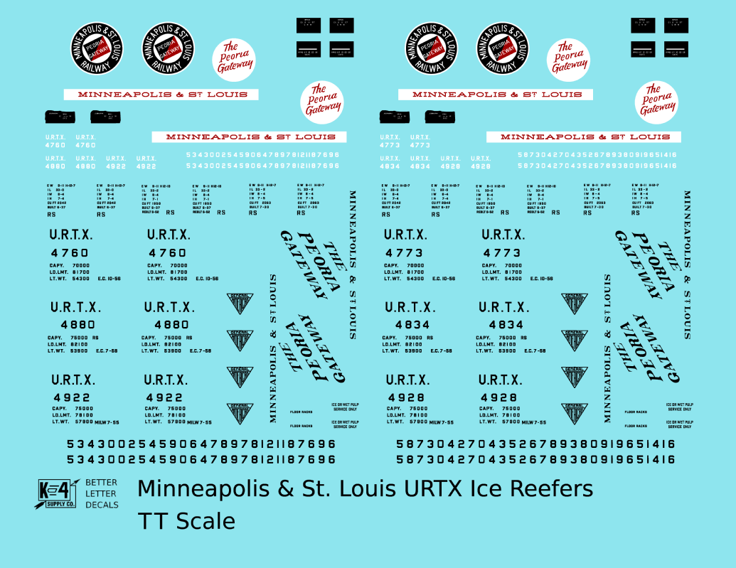 Minneapolis and St Louis Wood Ice Reefer Black White and Red Peoria Gateway - Decal - Choose Scale