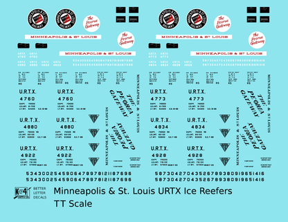 Minneapolis and St Louis Wood Ice Reefer Black White and Red Peoria Gateway - Decal - Choose Scale