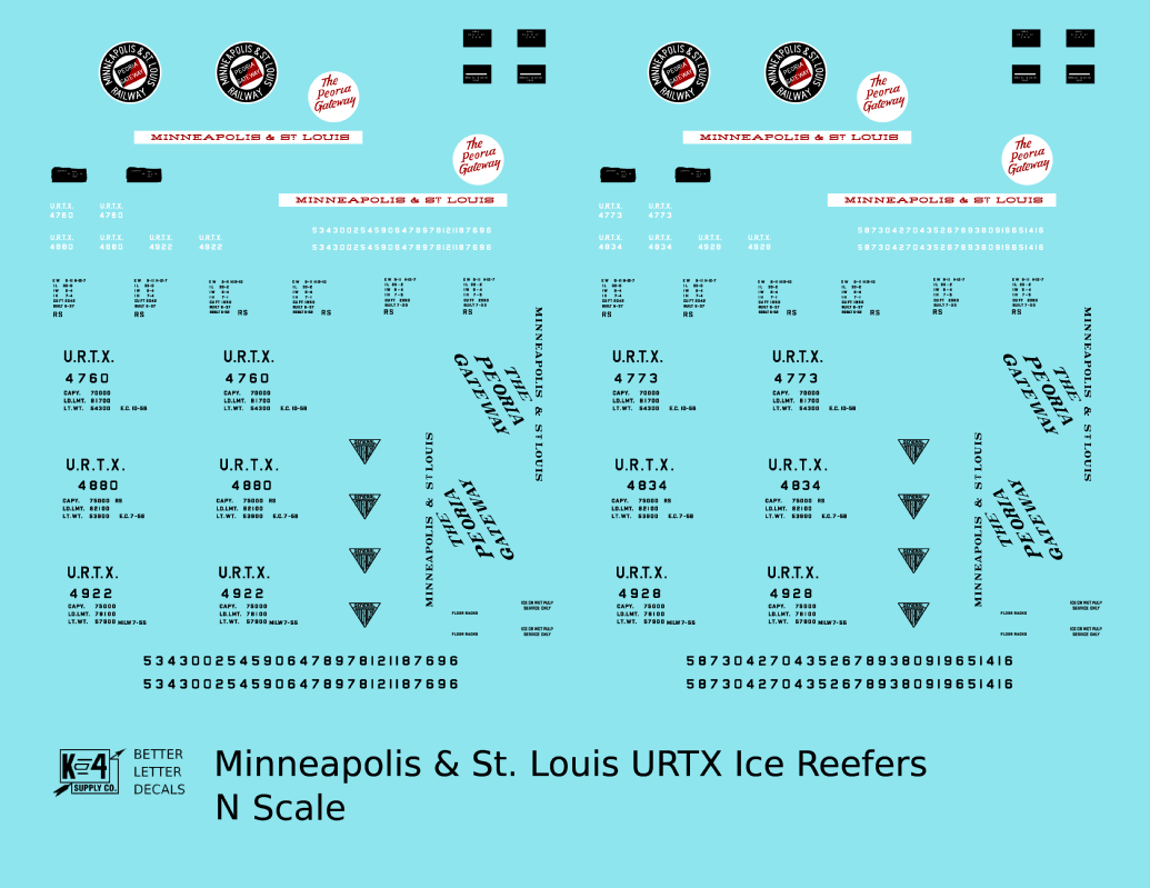 Minneapolis and St Louis Wood Ice Reefer Black White and Red Peoria Gateway - Decal - Choose Scale