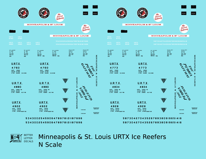 Minneapolis and St Louis Wood Ice Reefer Black White and Red Peoria Gateway - Decal - Choose Scale