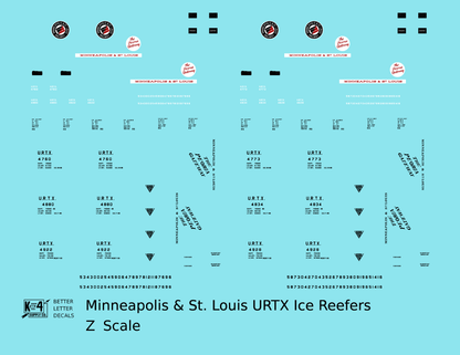 Minneapolis and St Louis Wood Ice Reefer Black White and Red Peoria Gateway - Decal - Choose Scale